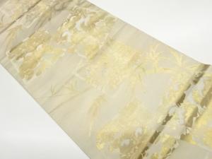 竹に色紙・抽象・万寿菊・草葉模様織出し袋帯